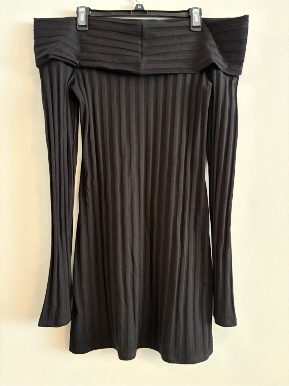 Reformation Off Shoulder Long Sleeve Ribbed Dress Women Large Bodycon Black - Picture 2 of 6